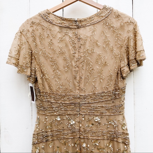 J. Mendel Floral Embroidered Tulle Midi Dress Gold - Picture 9 of 16